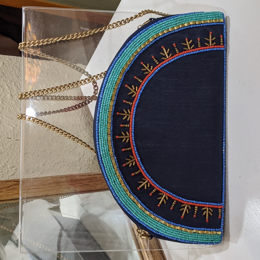 Vintage Mary Frances Sunrise Blue Beaded Crossbody Bag
